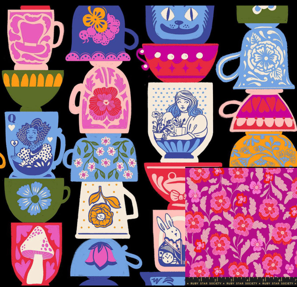 Ruby Star Society® Front- Hello Alice Tea Party Black Back- Hello Alice Violets in Lipstick