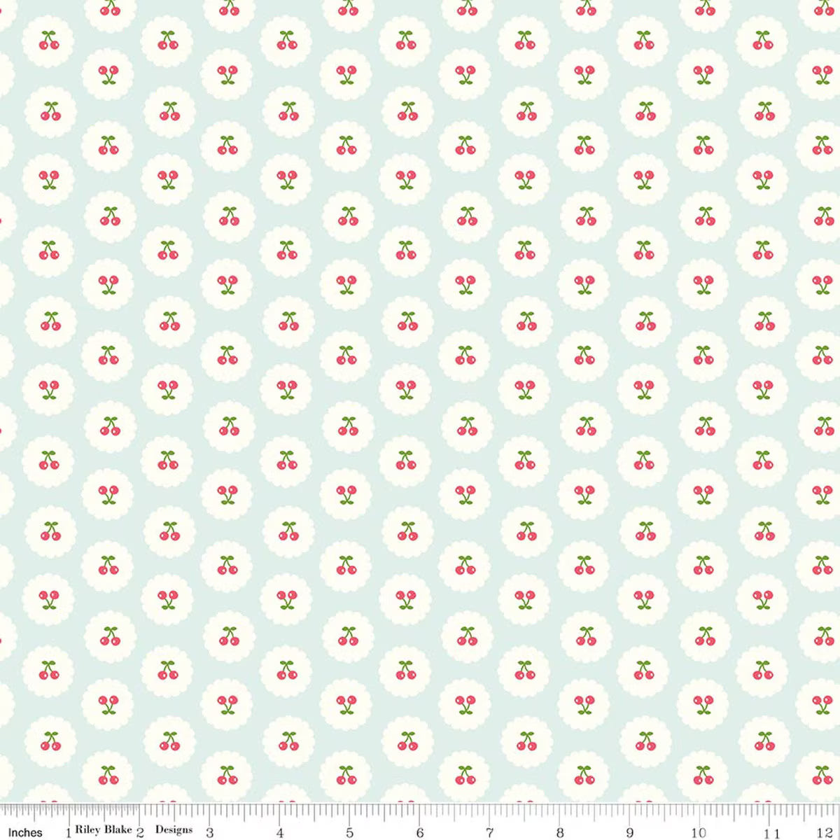 Cotton Nook Cherries Bleached Denim