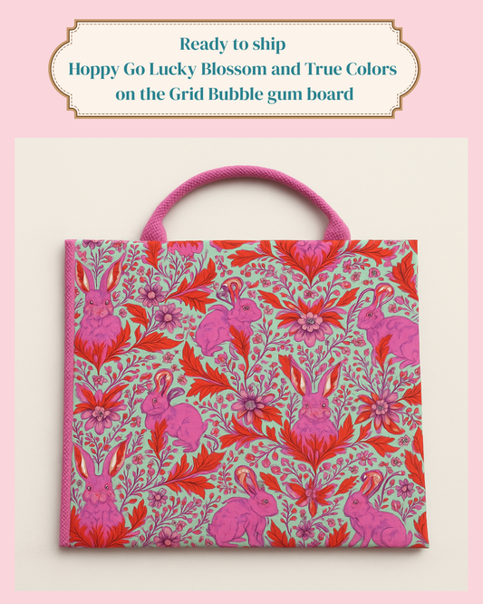 Ready to ship  Fabric CoverHandmade Quilting Pressing Board with Tula Pink® Hoppy Go Lucky Blossom and True Colors on the Grid Bubblegum