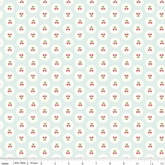 Cotton Nook Cherries Bleached Denim