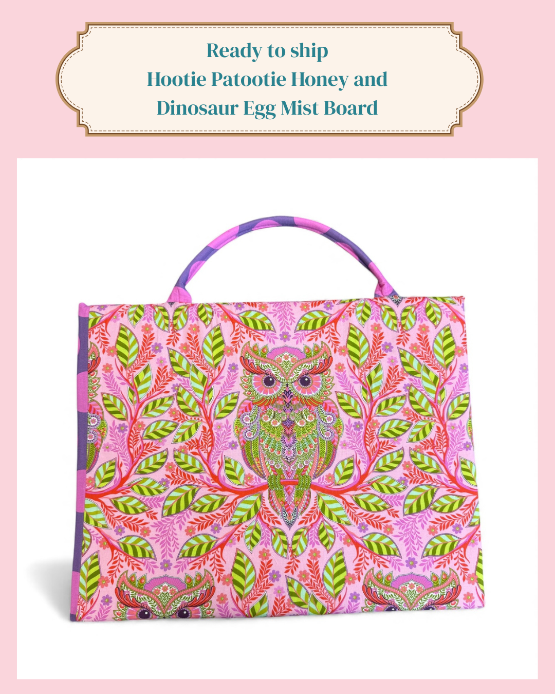 Ready to ship  Fabric Cover Handmade Quilting Pressing Board with Tula Pink® Hootie Patootie Honey and Dinosaur Egg Mist