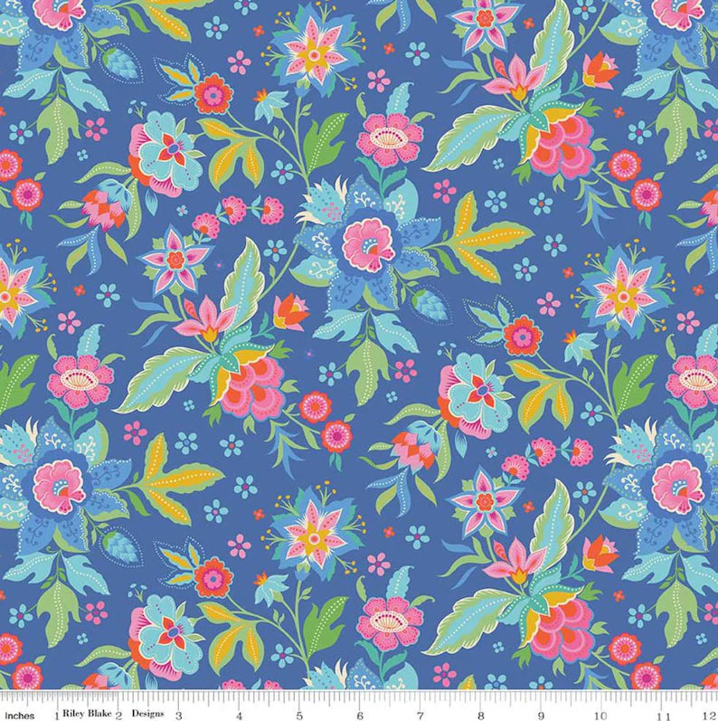 Kipling Gardens - Main Blueberry Blue Floral by Lily Ashbury for Riley Blake Designs
