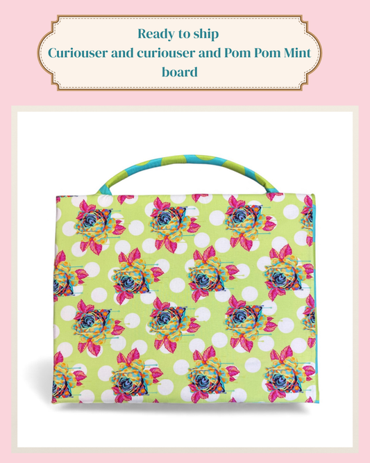 Ready to ship  Fabric Cover Handmade Quilting Pressing Board with Tula Pink® Curiouser and Curiouser and Pom Pom Mint