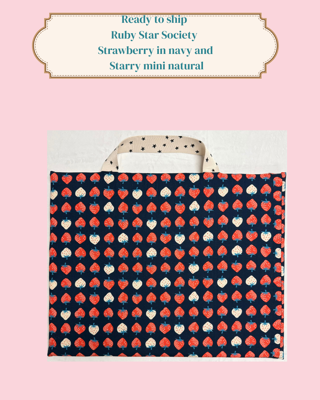 Ready to ship  Fabric Cover Handmade Quilting Pressing Board with Ruby Star Society® Strawberry in Navy and Starry Mini Natural